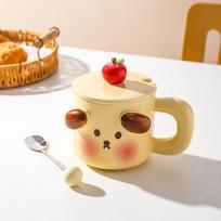 450 ml Animacinio paršelio puodelis Kavos puodelio rinkinys su šaukšteliu Keraminė dovana Namų puodeliai 3D vandens puodeliai Įsimylėjėliams Pieno Didelės talpos Pusryčių puodelis 401-500ml