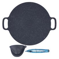 Apvali kepsninės plokštė nelipni BBQ kepimo keptuvė su maisto žnyplėmis ir apsauginėmis pirštinėmis 41cm / 41cm/16in