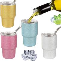 4pcs Mini  3oz Cup Tumbler Shot Set with Straw and Lid, Stainless Steel Tumbler Shot Glass Shot Glass Set for Office Outdoor Use 3oz