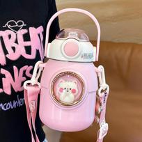 Thermos Water Bottle Child 316 Stainless Steel Tumbler Cup Thermal With Straw Drinkware Girl Kawaii Student School Travel Bottle 700ml rožinė