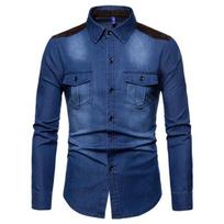 Madingi vyriški džinsiniai džinsiniai marškiniai Kaubojaus stiliaus marškiniai Vyriški priežastiniai ilgomis rankovėmis medvilniniai Slim Fit solidūs marškiniai M