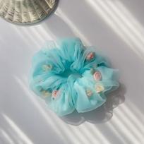 Golden Edge Head Flower Korean Hair Rope High Elastic Rubber Band Fabric Wavy Edge Large Intestine Scrunchi Hair Woman Tiara C31 blue