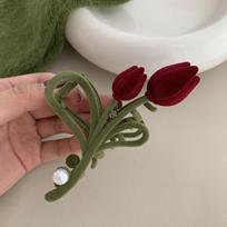 1pc high-end large lazy French versatile velvet tulip hair clip for women autumn and winter plush hair clip