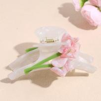 1pc Romantic Tulip Flower Acetate Hairpin Elegant Temperament Double-sided Calla Lily Grip Clip Hair Accessory 11cm beige