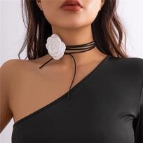 Romantiškas gotikinis didelės rožės žiedo raktikaulio grandinėlės vėrinys moterims, reguliuojamas virvelės čokeris, papuošalų aksesuarai balta
