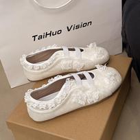 Platform Ballet Satin Lace Single Shoes Women's Shoes 2025 Spring Skirt Casual Shoes Sneakers 35 smėlis