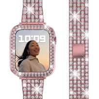 Metalinis deimantinis dirželis + dėklas Apple laikrodžiui 45 mm 44 mm 42 mm 41 mm 40 mm 38 mm moteriška apyrankės apyrankė skirta iwatch 8 7 6 5 4 3 SE apyrankei 38mm rožinė