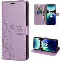 Case for Xiaomi Redmi Note 14 Pro Plus 5G/Note 14 Pro+ 5G, Protective Flip Synthetic Leather Butterfly Flower Pattern Purple