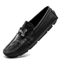Crocodile pattern beanie shoes large size lazy driving shoes casual shoes genuine leather cowhide men's shoes 38