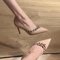 New autumn and winter rhinestone flower nude high heels pointed royal sister sexy thin heels beautiful single shoes women 35 kūno spalva