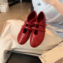 Cowhide version~ Ballet style retro flat-bottomed double Velcro round head lazy casual shoes women 35