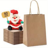 50 vnt., Popieriniai dovanų maišeliai 5,9x3,1x8,2  Metronic Kalėdiniai dovanų pakavimo maišeliai su rankenomis, Rudo kraft popieriaus maišeliai smulkiam verslui Pack of 50
