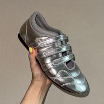 Cowhide version~ Wind girl Velcro ballet shoes retro inner height increase casual sports shoes 35