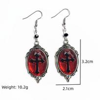 Senoviniai cameo kryžiaus lašiniai auskarai, raudoni ir juodi gothic papuošalai