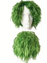 HAIRJOY Sintetiniai plaukai Žalia Cosplay perukas Pūstas trumpas banguotas Anime Helovino perukai moterims vyrams green-12inches