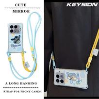 KEYSION Crossbody Strap Phone Case for Infinix Note 40 5G Cute Cartoon Long Lanyard Mirror Shockproof Cover for Infinix Note 40 5G for Infinix Note 40 5G