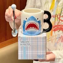 Cute shark ceramic cup funny mug breakfast coffee cup birthday gift gift box for girls 301-400ml