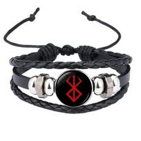 Anime Berserk Bracelet Mad Warrior of Norse Viking Mythology Bangle Adjustable Leather Wristband Mens Pulsera Hip Hop Jewelry black