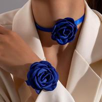 Fabric Flower Collarbone Chain Bracelet Set One Size tamsiai mėlyna spalva