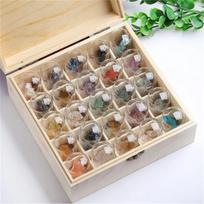 25Pcs Natural Crystal Quartz Mineral Set With Glass Display Jar Wooden Gift Box Teaching Collection Specimen Decorative Ornament