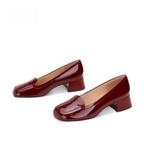 2025 autumn new one-pedal shoes women's single shoes square head small leather shoes thick heel women's shoes versatile light mouth shoes 34 bordinė