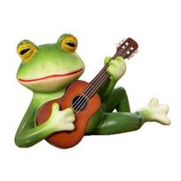 Guitar Player Frog Statue Resin Lying Frog Ornament Garden Frog Figurine for Plant Pot Outdoor Indoor Shelf Desk žalia