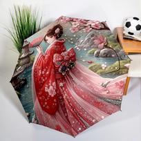 Japoniškas Sakura Geisha Skėtis Automatinis Atidarymas/Uždarymas, Tvirtas Geležinis Rėmas & 8-šonkaulių Konstrukcija, Skėtis Moterims & Vyrams, Kalėdinė Dovana gray
