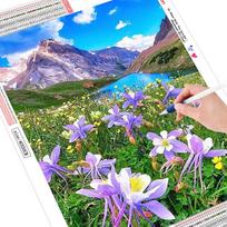 Deimantinis paveikslas Violetinė gėlė Pilnas apskritas deimantinis siuvinėjimas Siuvinėti DIY 5D deimantinis paveikslas 20*30 cm