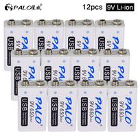 PALO 12PCS 650mAh USB įkraunama 9V ličio jonų baterija, skirta RC kameros drono priedams ir kt. balta