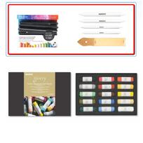 Mungyo galerijos menininkų rankų darbo minkšta pastelė su piešimo rinkiniu (kelmai, švitrinis popierius, laikiklis) 15 spalvų rinkinys 15 Color Bundle beige