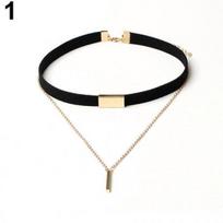 South Korea velvet multilayer tassel necklace choker necklace sautoir juoda