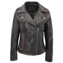 Noora New Womens Lambskin Black Rub Off Leather Jacket, Biker Style Jacket, Best Gift For Winter XS