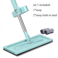 Microfiber Mop Retractable Household Cleaning No-washing Automatic Wringing Cleaning Mop Hand Wash Flat Mop 360° Rotation Wet and Dry Use Set 1 žalia