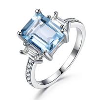 Gica Gema S925 Pure Silver Sea Blue Topaz Square Personalized High Grade Ring For Women  Fashionable Classic Wedding Engagement Jewelry Gift 8 mėlyna