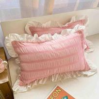 Pillowcase Princess Pillow Cover Cute Solid Color Single Lace Cushion Cover Women Removable and Replaceable Ruffle Trim 48*70 white