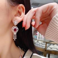 Queen Crown Ruby Diamond Dangle Earring 925 sterling silver Wedding Drop Earrings for Women Promise Engagement Party Jewelry