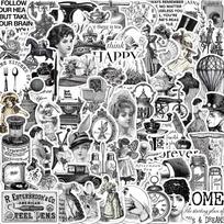 10/64 vnt. Retro Juodai Balti Meno Lipdukai Vintažiniai Animaciniai Grafičių Lipdukai skirti PASIDARYK PATS Bagažui Nešiojamam kompiuteriui Riedlentei Motociklui Dviratį Lipdukas 10pcs