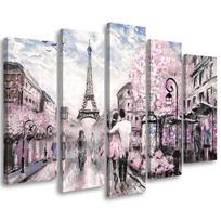 Five piece picture canvas print France Paris Eiffel Tower Pink 100x70 balta