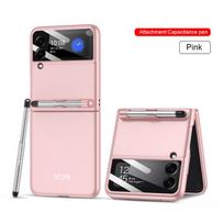Anti-Drop Slim Matte PC sulankstomas dėklas, skirtas Samsung Galaxy Z Flip 3 Flip3 5g su rašikliu, patogus telefono dangtelis for Galaxy Z Flip 3 rožinė