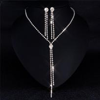 Water Drop Rhinestone Long Pendant Full Crystal Silver Plated Necklace &Earrings Elegant Bridal Wedding Jewelry Set black