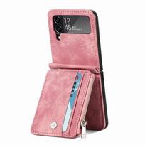 Anti -Dust Business Leather Protective Case For Samsung Galaxy Z Flip4 Flip 4 Flip3 5g Flip 3 Card Holder Wallet Bag Cases for Samsung Z Flip 4 rožinė