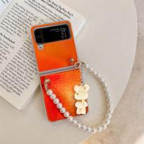 For Samsung Z Flip 4 3 Case Colorful Laser Glitter Pearl Bracelet Cute 3d Bear Leather Folding Shockproof Back Cover Accessories For Samsung Z Flip 4 oranžinė