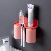 Bathroom Accessories Wall-mounted Toothbrush Holder Double Cup Upside Down Toilet Toothpaste Storage Rack Household Supplies pink black