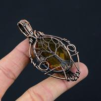 Tree Of Life Smoky Topaz Gemstone Copper Wire Wrap Pendant Jewelry Gift For Woman 2.95 Inches ruda