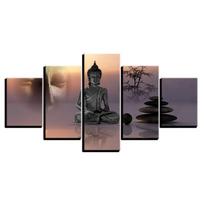 Sienų menas Drobė Svetainė Rėmas HD Paveikslai 5 Paneliai Budos Statulos Tapyba Atspausdintas Akmeninio Budos Plakatas Namų Dekoravimas 20x35cm*2  20x45cm*2  20x55cm*1