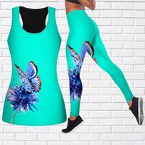 Butterfly Flowers Print jogos apranga moterims Madinga treniruotė Antblauzdžiai Fitnesas Sportas Kasdieninės jogos kelnės XS šviesiai žalios spalvos