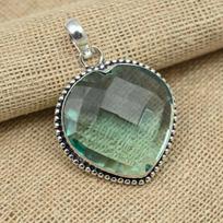 Green Amethyst Gemstone 925 Sterling Silver Handmade Heart Design Pendant Jewelry 1.88 Inches žalia