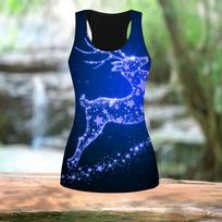 3D Crystal Deer Print Moterų treniruotės jogos sporto salėje marginti vasaros sportiniai marškiniai didelio dydžio liemenės XS mėlyna
