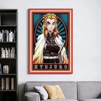 solid Wood Frame Demon Slayer Japanese Anime Posters Art Wall Painting Canvas Printings for Modern Living Room Home Decor Pictures 15*20cm(with frame) black