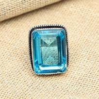 Blue Topaz Gemstone Handmade Solid 925 Sterling Silver Fancy Jewelry Gift Ring 4 mėlyna